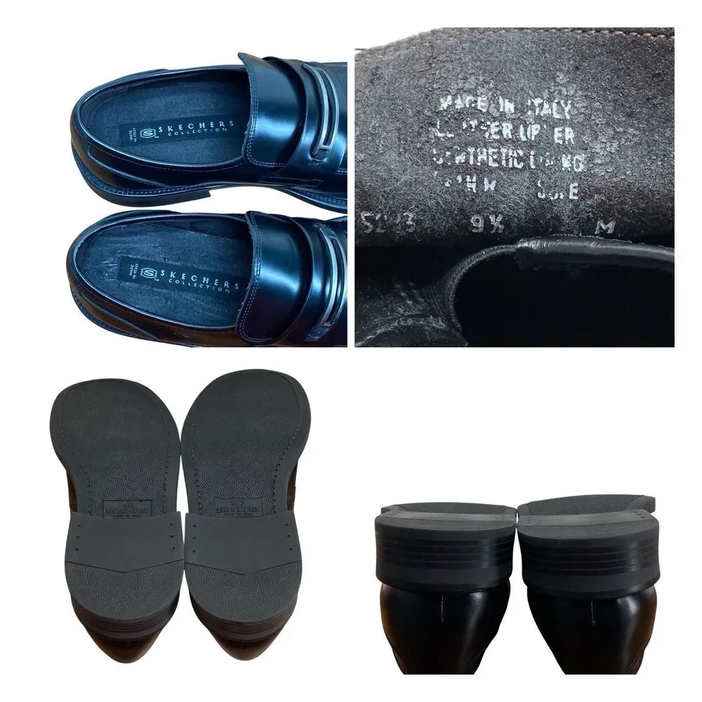 Skechers Y2K Collection Men's Black Leather Slip-On Casual Shoes Sz 9.5 M‎